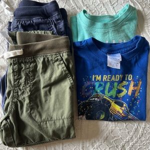 SOLD SOLD Bundle of 4! 2 Carter pants 1 Old Navy shirt and a “Ready to crush 3”